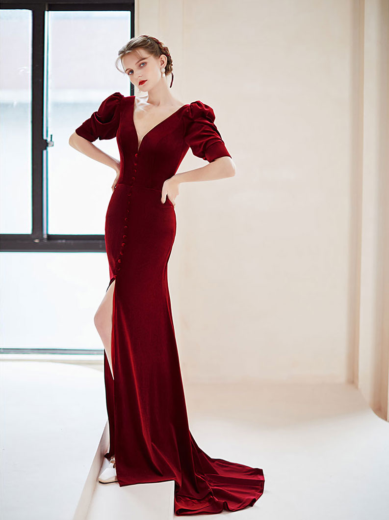 Burgundy velvet mermaid long prom dress, Burgundy evening dress US 2 / Custom Color Burgundy velvet mermaid long prom dress, Burgundy evening dress US 2 / Custom Color