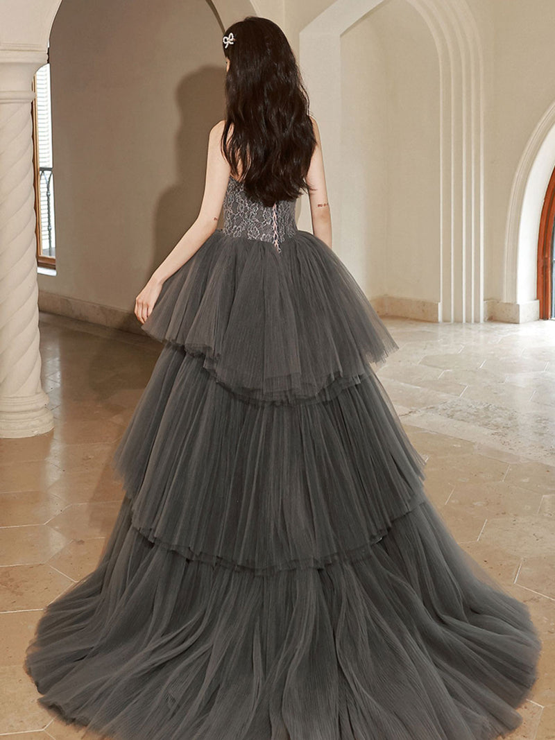 Gray Lace Long Prom Dresses, Lace Formal Gray Graduation Dresses US 12 / Gray Gray Lace Long Prom Dresses, Lace Formal Gray Graduation Dresses US 12 / Gray