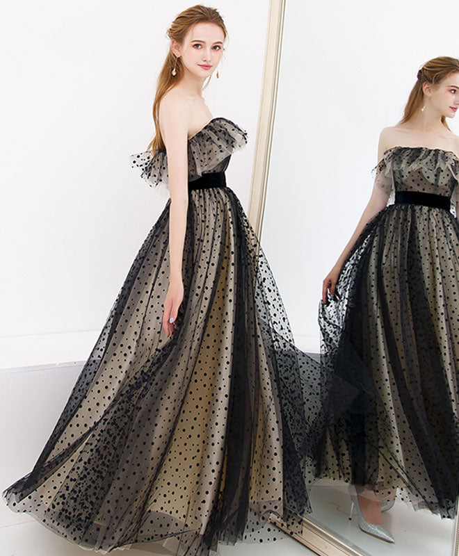 Black Tulle Long Prom Dress, Black Tulle Evening Dress