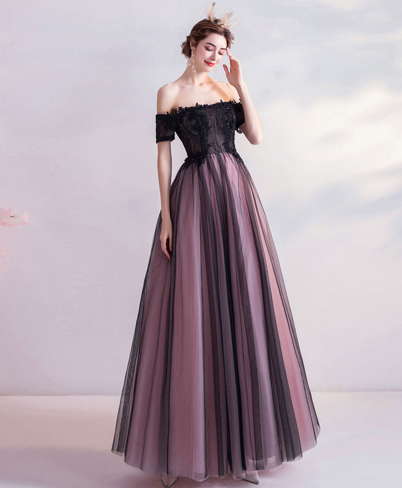 Purple Tulle Lace Off Shoulder Long Prom Dress, Purple Evening Dress shopluu Purple Tulle Lace Off Shoulder Long Prom Dress, Purple Evening Dress shopluu