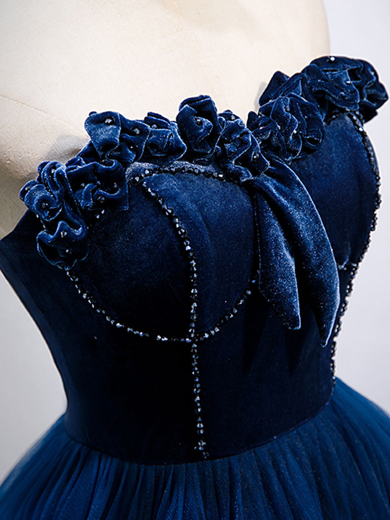 Simple A Line Blue Tulle Long Prom Dress, Blue Tulle Formal Dress shopluu Simple A Line Blue Tulle Long Prom Dress, Blue Tulle Formal Dress shopluu