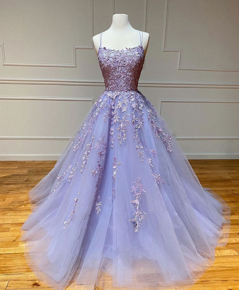 Purple Lace Long Prom Dresses, A-Line Backless Evening Dresses US 16 / Purple Purple Lace Long Prom Dresses, A-Line Backless Evening Dresses US 16 / Purple