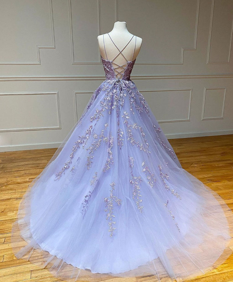 Purple Lace Long Prom Dresses, A-Line Backless Evening Dresses US 6 / Custom Color Purple Lace Long Prom Dresses, A-Line Backless Evening Dresses US 6 / Custom Color