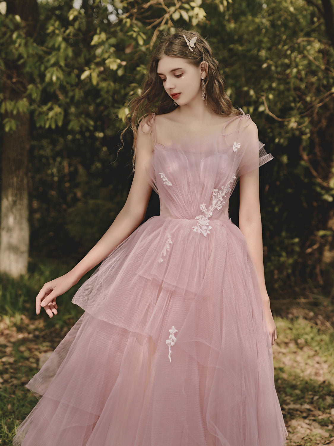 Pink Sweetheart Tulle Long Prom Dress, Pink Tulle Formal Dress