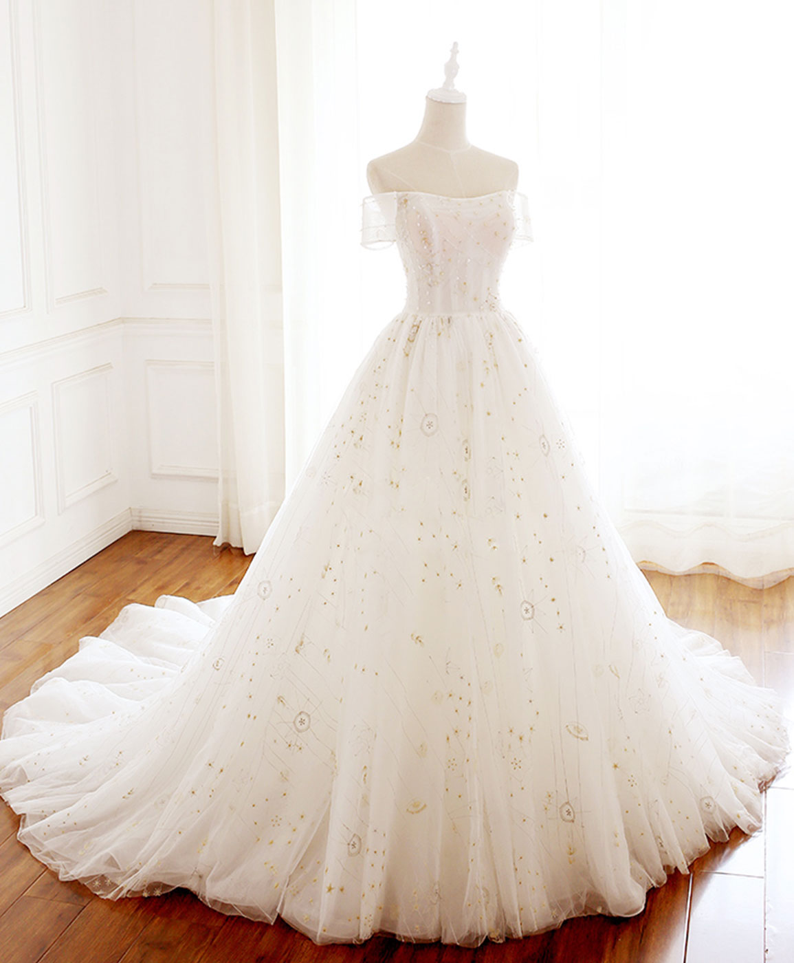 A-Line Tulle Lace Long Prom Dress Tulle Lace Evening Dress