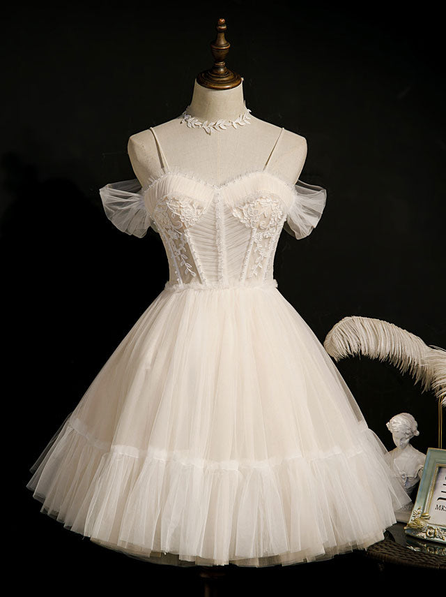 white christmas dresses Light Champagne Tulle Short Prom Dress, Puffy Tulle Lace Homecoming Dress Custom Size / Light Champagne white christmas dresses Light Champagne Tulle Short Prom Dress, Puffy Tulle Lace Homecoming Dress Custom Size / Light Champagne