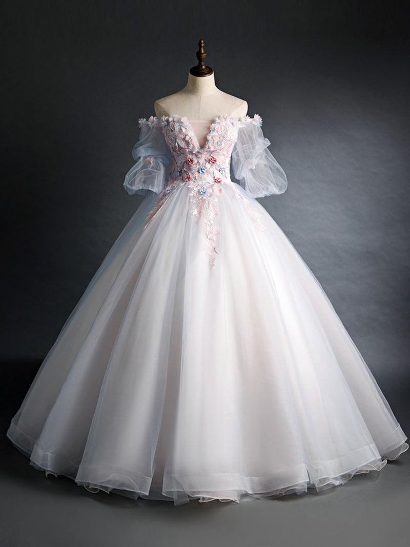 lace sweet sixteen dresses Pink Off-the-Shoulder Lace-Up Back Quinceanera Dress Ball Gown, Pink / 18