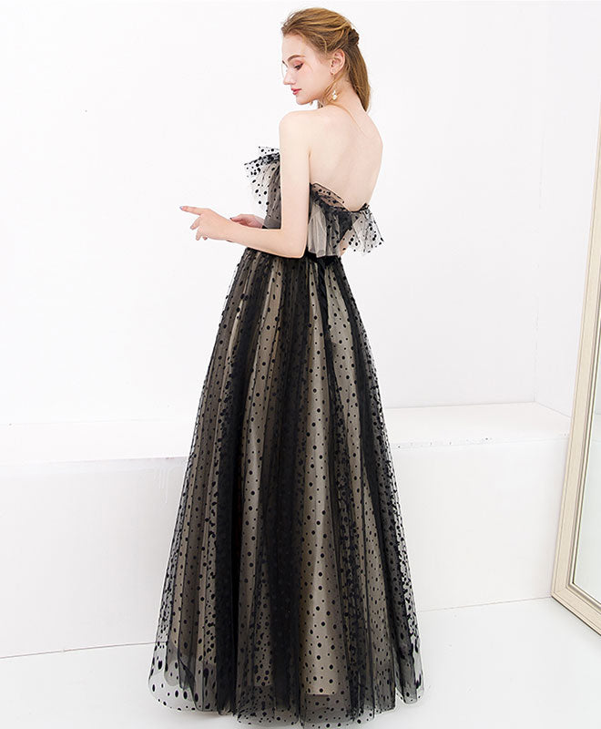 Black Tulle Long Prom Dress, Black Tulle Evening Dress