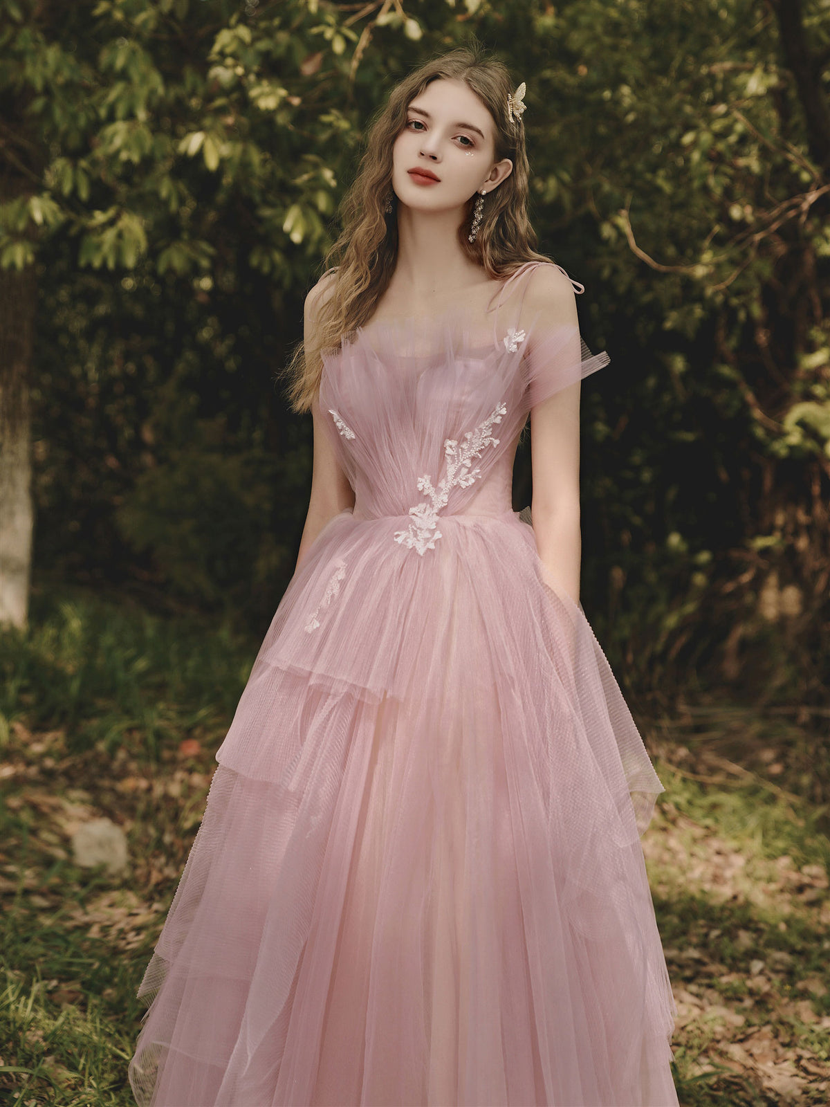 Pink Sweetheart Tulle Long Prom Dress, Pink Tulle Formal Dress
