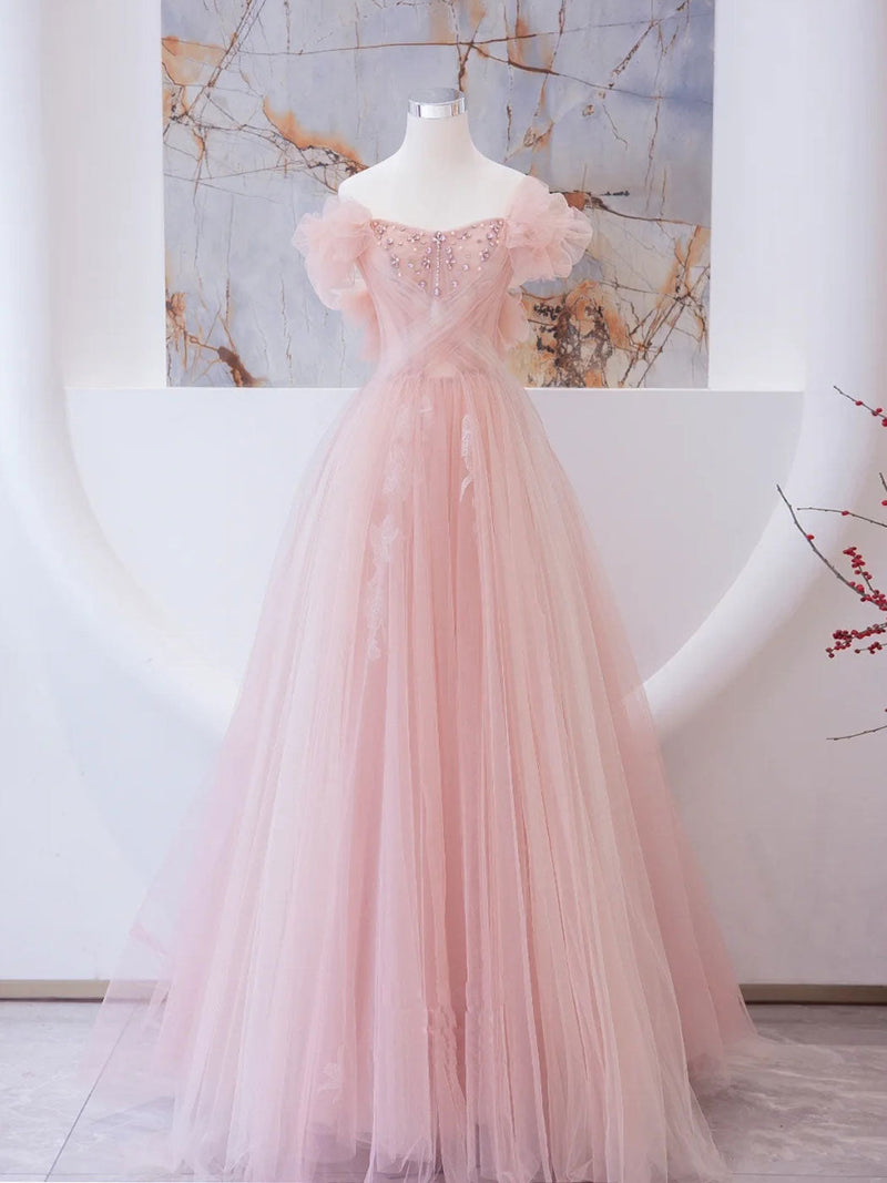 Pink Long Prom Dress, Pink A Line Formal Graduation Dresses US 12 / Custom Color Pink Long Prom Dress, Pink A Line Formal Graduation Dresses US 12 / Custom Color