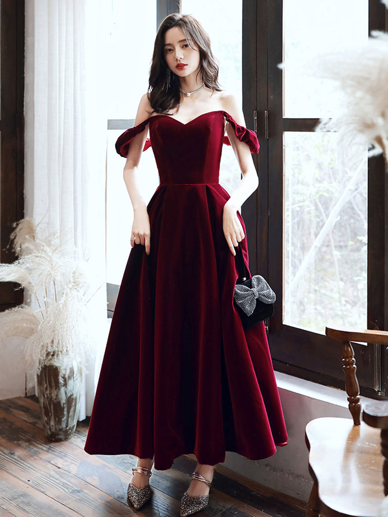 velvet evening dresses Simple Velvet Tea Length Prom Dresses, Burgundy Velvet Evening Dresses US 2 / Burgundy