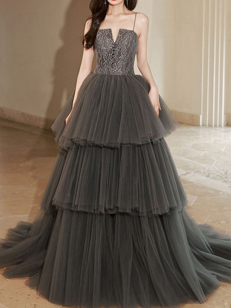 Gray Lace Long Prom Dresses, Lace Formal Gray Graduation Dresses US 2 / Gray Gray Lace Long Prom Dresses, Lace Formal Gray Graduation Dresses US 2 / Gray
