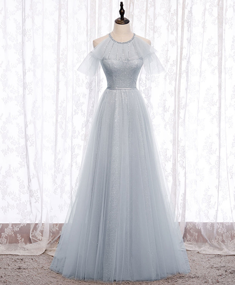 Gray A line Tulle Long Prom Dress, Gray Formal Bridesmaid Dress US 4 / D / Gray Gray A line Tulle Long Prom Dress, Gray Formal Bridesmaid Dress US 4 / D / Gray