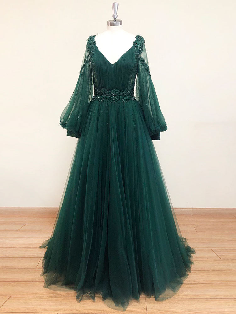 Green V-Neck Lace Long Prom Dresses, A-Line Evening Dresses US 4 / Green Green V-Neck Lace Long Prom Dresses, A-Line Evening Dresses US 4 / Green