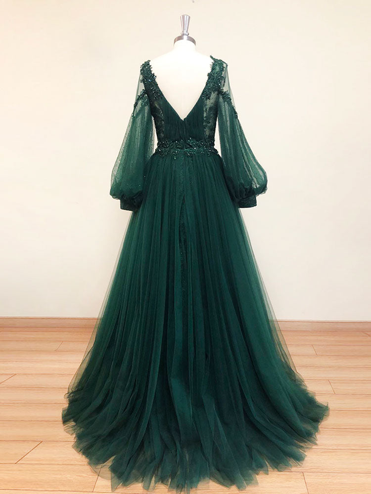 Green V-Neck Lace Long Prom Dresses, A-Line Evening Dresses US 4 / Green Green V-Neck Lace Long Prom Dresses, A-Line Evening Dresses US 4 / Green