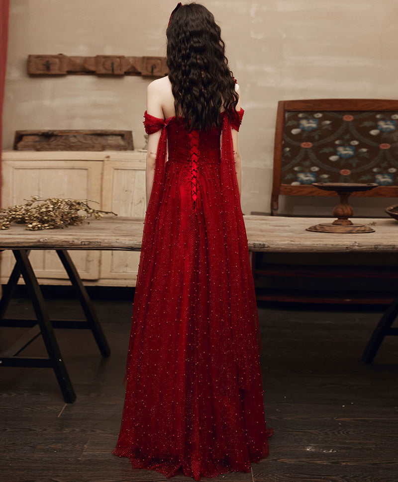 Burgundy One Shoulder Long Prom Dress, Burgundy Formal Graduation Dres shopluu Burgundy One Shoulder Long Prom Dress, Burgundy Formal Graduation Dres shopluu