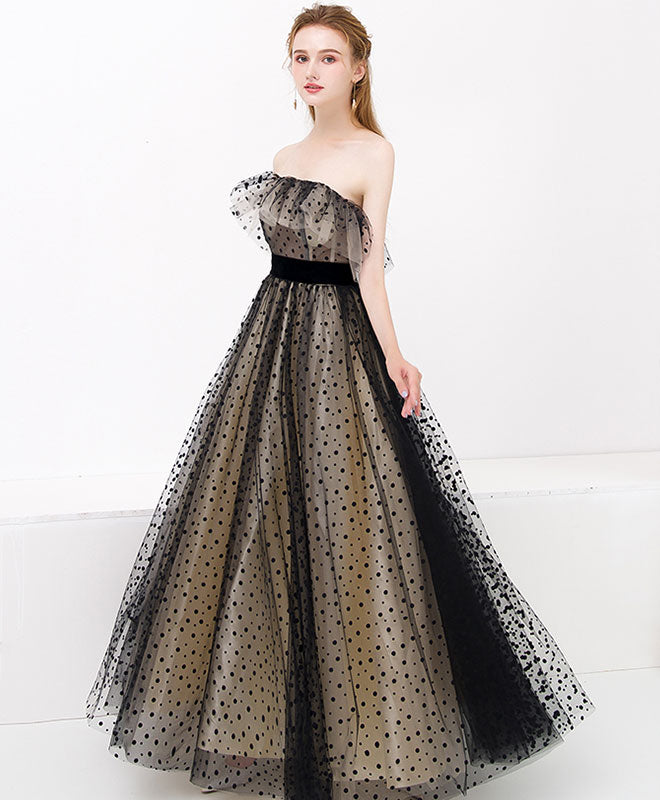 Black Tulle Long Prom Dress, Black Tulle Evening Dress