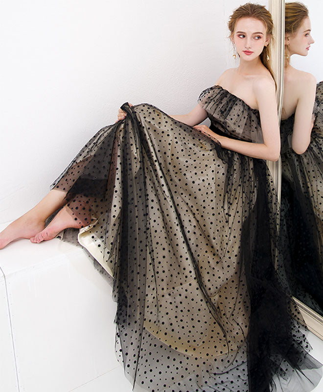 Black Tulle Long Prom Dress, Black Tulle Evening Dress