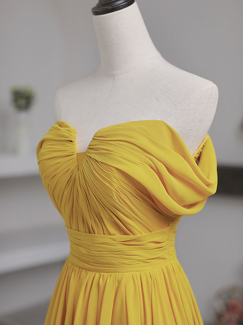 Yellow Chiffon Long Prom Dress, A-Line Off The Shoulder Evening Dress US 14 / Yellow Yellow Chiffon Long Prom Dress, A-Line Off The Shoulder Evening Dress US 14 / Yellow