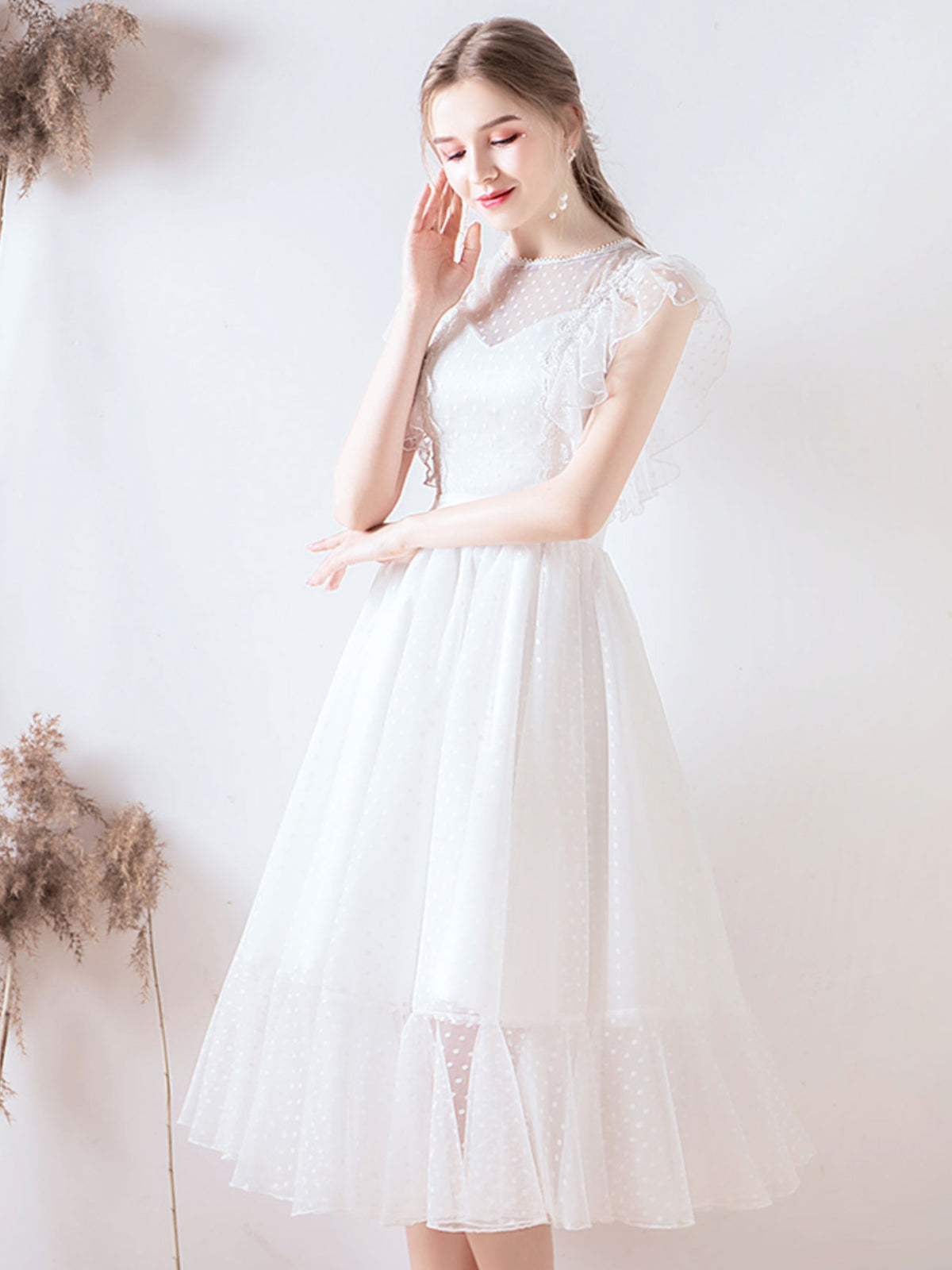 White Tulle Short Prom Dress, Tulle Lace Short Bridesmaid Dresses