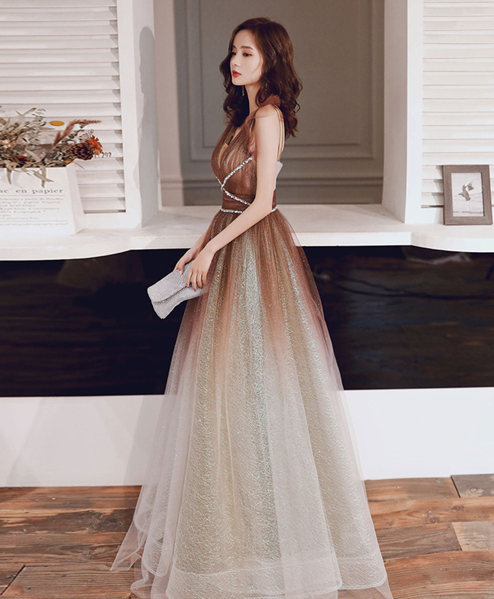 Cute A-Line Tulle Sequin Long Prom Dress Tulle Formal Dress