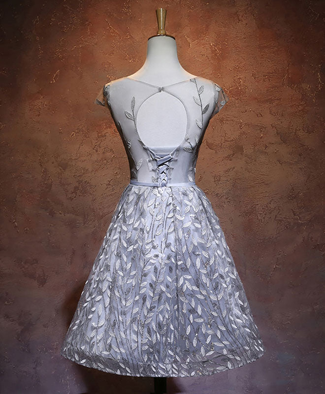 Gray Round Neck Lace Short Prom Dress,Cute Homecoming Dress US 2 / Gray Gray Round Neck Lace Short Prom Dress,Cute Homecoming Dress US 2 / Gray