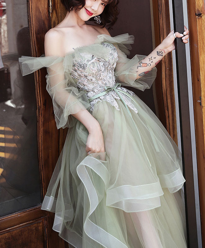 Green Tulle Lace Long Prom Dress, Green Tulle Evening Dress