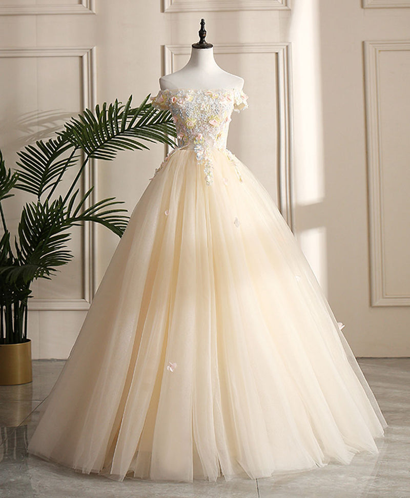 Champagne Tulle Off Shoulder Lace Long Prom Dress ,Sweet 16 Dress US 10 / Champange Champagne Tulle Off Shoulder Lace Long Prom Dress ,Sweet 16 Dress US 10 / Champange