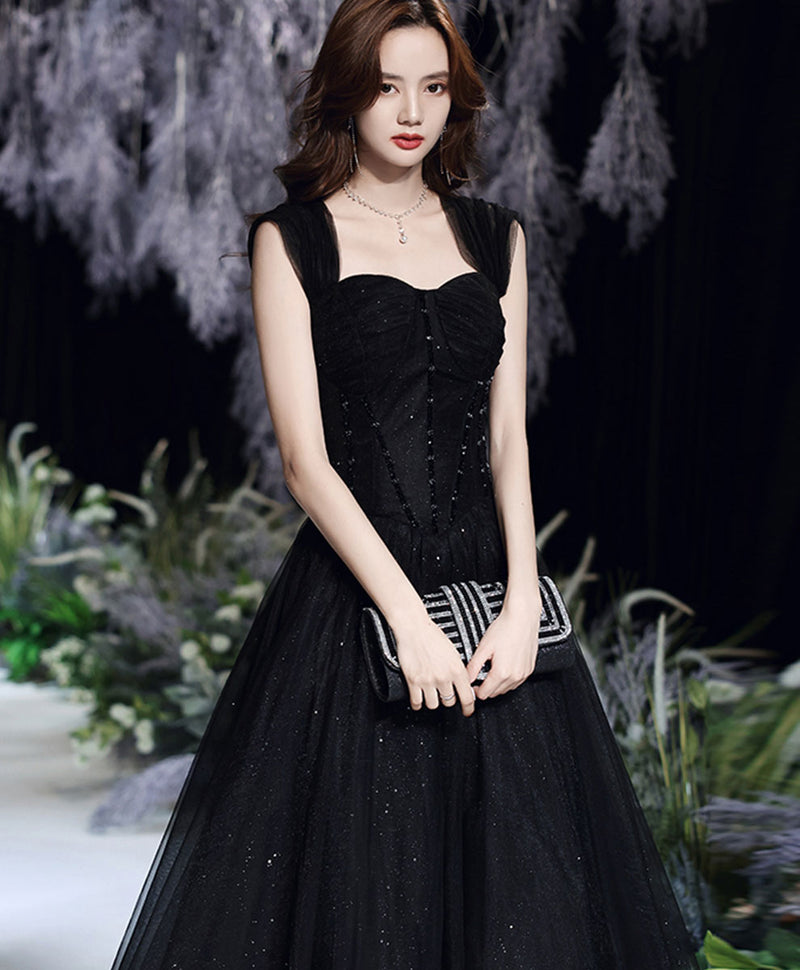 Black Tulle Long Prom Dress, Black Short Sleeve Graduation Dress US 4 / Custom Color