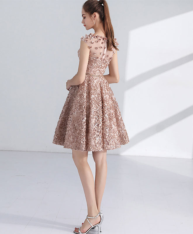 A-Line 3D Lace Short Prom Dress, Cute Homecoming Dress