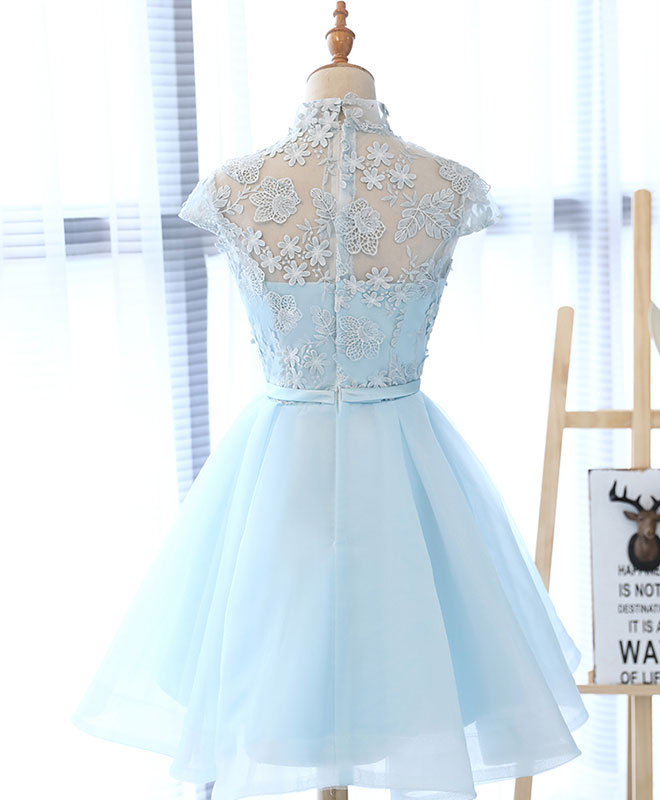 Light Blue Applique Short Prom Dress, Blue Homecoming Dress US 4 / Blue Light Blue Applique Short Prom Dress, Blue Homecoming Dress US 4 / Blue