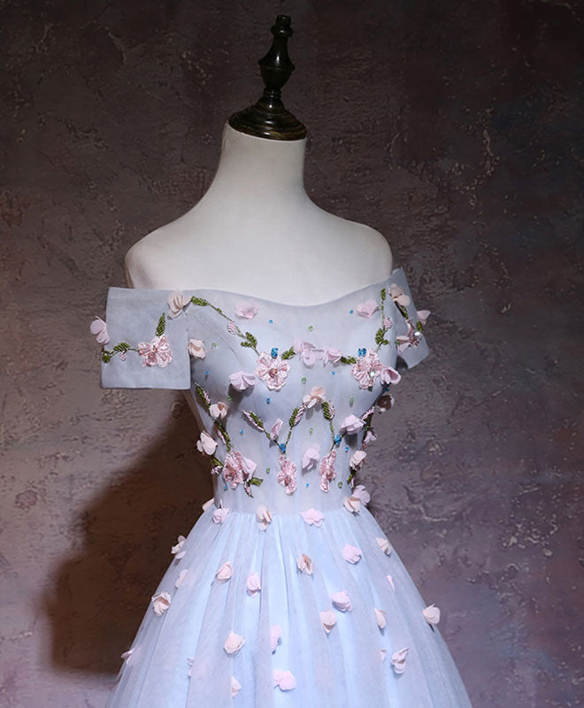 Cute Gray Blue Tulle Short Prom Dress, Gray Blue Homecoming Dress