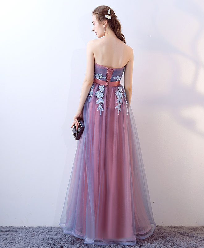 Gray Blue Tulle Long Prom Dress, Gray Blue Evening Dress