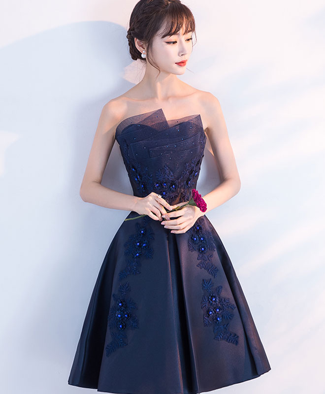Dark Blue Lace Short Prom Dress, Blue Lace Homecoming Dress shopluu Dark Blue Lace Short Prom Dress, Blue Lace Homecoming Dress shopluu