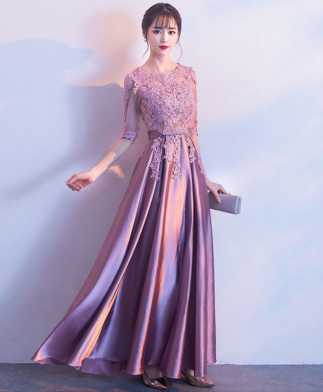 Pink A-Line Lace Long Prom Dress Pink Lace Bridesmaid Dress