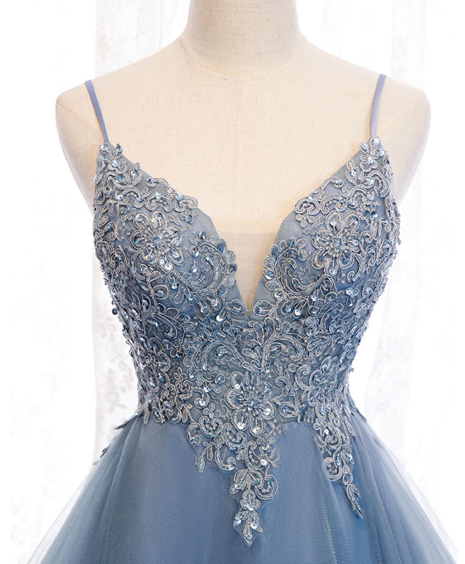 V Neck High Low Blue Lace Prom Dresses, Blue Lace High Low Formal Evening Graduation Dresses, US 12 / Custom Color / No Rush V Neck High Low Blue Lace Prom Dresses, Blue Lace High Low Formal Evening Graduation Dresses, US 12 / Custom Color / No Rush