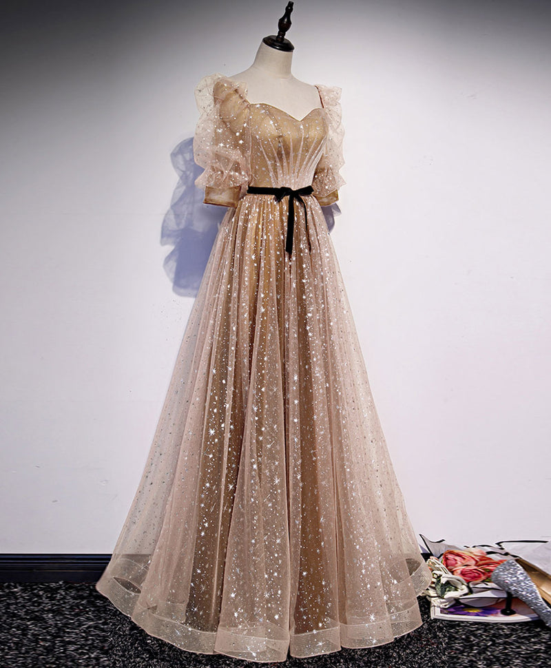 Gold Tulle Long Prom Dress, A Line Gold Formal Graduation Party Dress US 10 / Gold Gold Tulle Long Prom Dress, A Line Gold Formal Graduation Party Dress US 10 / Gold