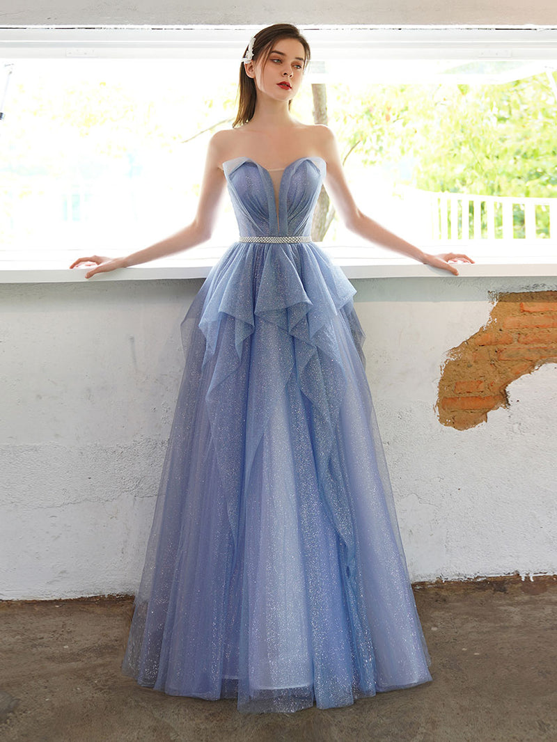 A-line Tulle Sequin Long Prom Dress, Tulle Sequin Long Evening Dress US 12 / Blue (As Picture) A-line Tulle Sequin Long Prom Dress, Tulle Sequin Long Evening Dress US 12 / Blue (As Picture)