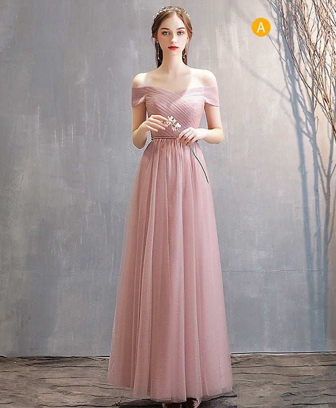 Simple Pink Tulle Long Prom Dress Pink Tulle Bridesmaid Dress US 2 / Pink / C Simple Pink Tulle Long Prom Dress Pink Tulle Bridesmaid Dress US 2 / Pink / C