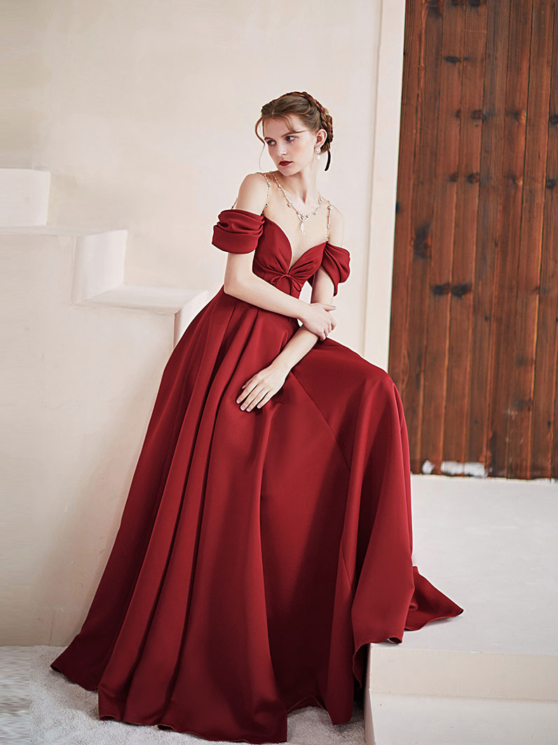 Simple Burgundy Round Neck Satin Long Prom Dress, Burgundy Formal Graduation Dresses US 8 / Burgundy Simple Burgundy Round Neck Satin Long Prom Dress, Burgundy Formal Graduation Dresses US 8 / Burgundy