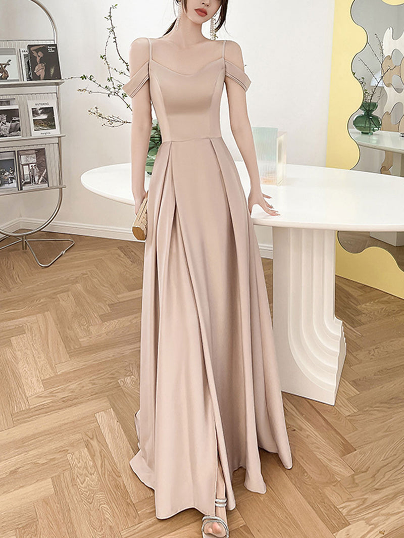 Champagne Bridesmaid Dresses Long Simple Champagne A Line Long