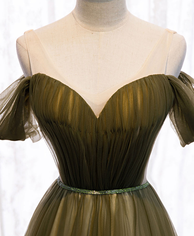 Green Tulle Long A-Line Prom Dresses, Off the Shoulder Evening Dresses US 14 / Dark Green Green Tulle Long A-Line Prom Dresses, Off the Shoulder Evening Dresses US 14 / Dark Green