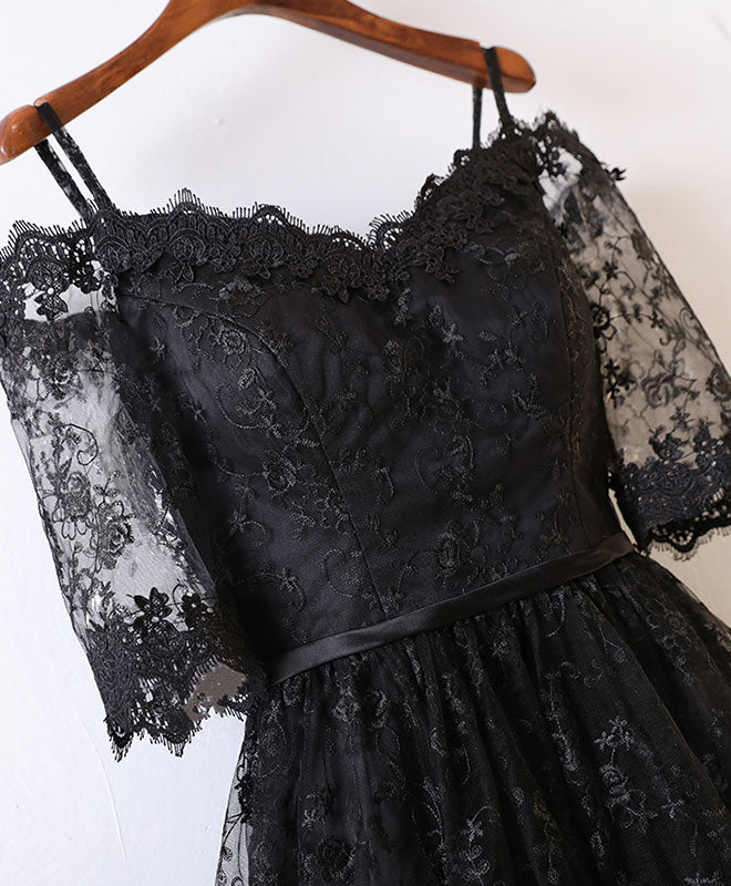 black homecoming dress with lace sleeves La Femme Long-Sleeve Black Homecoming Dress