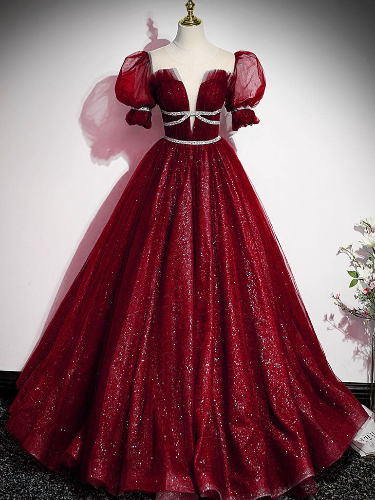 Burgundy Tulle Sequin Long Prom Dress, Burgundy Formal Evening Dresses US 6 / Burgundy Burgundy Tulle Sequin Long Prom Dress, Burgundy Formal Evening Dresses US 6 / Burgundy