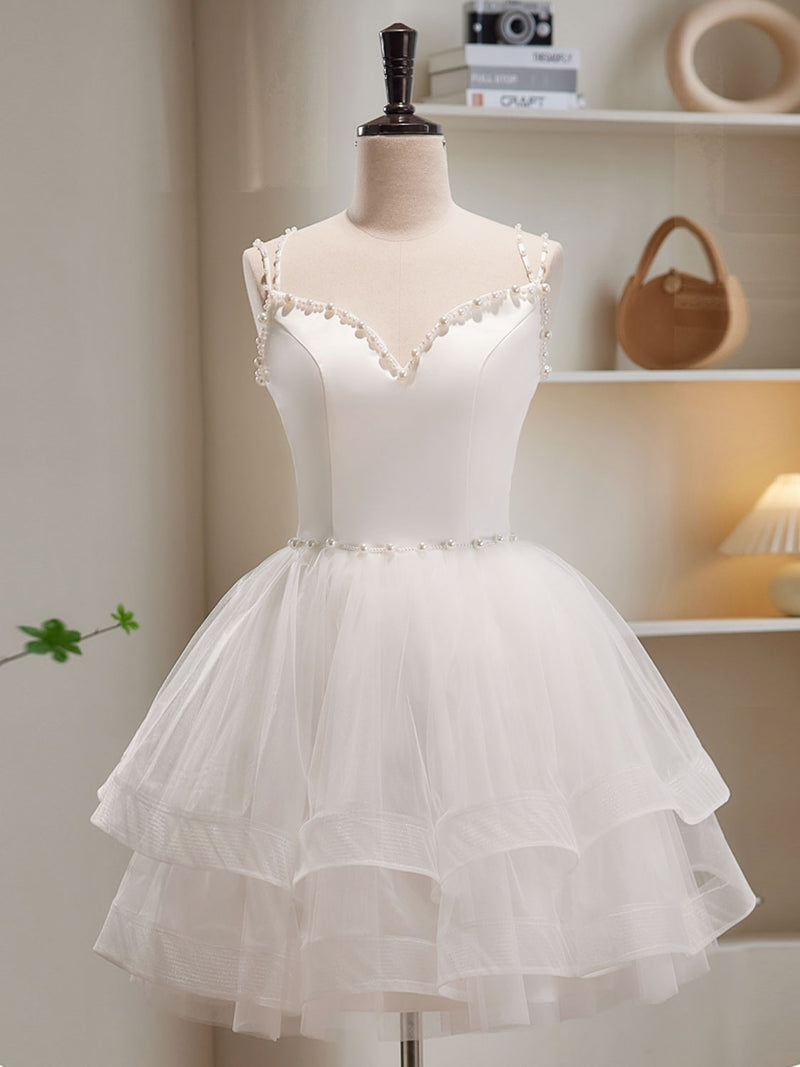 amazon short prom dresses for plus size women Two-Tone Plunging Neck Tulle Plus Size Prom Dress Mini Dress White Prom Dress