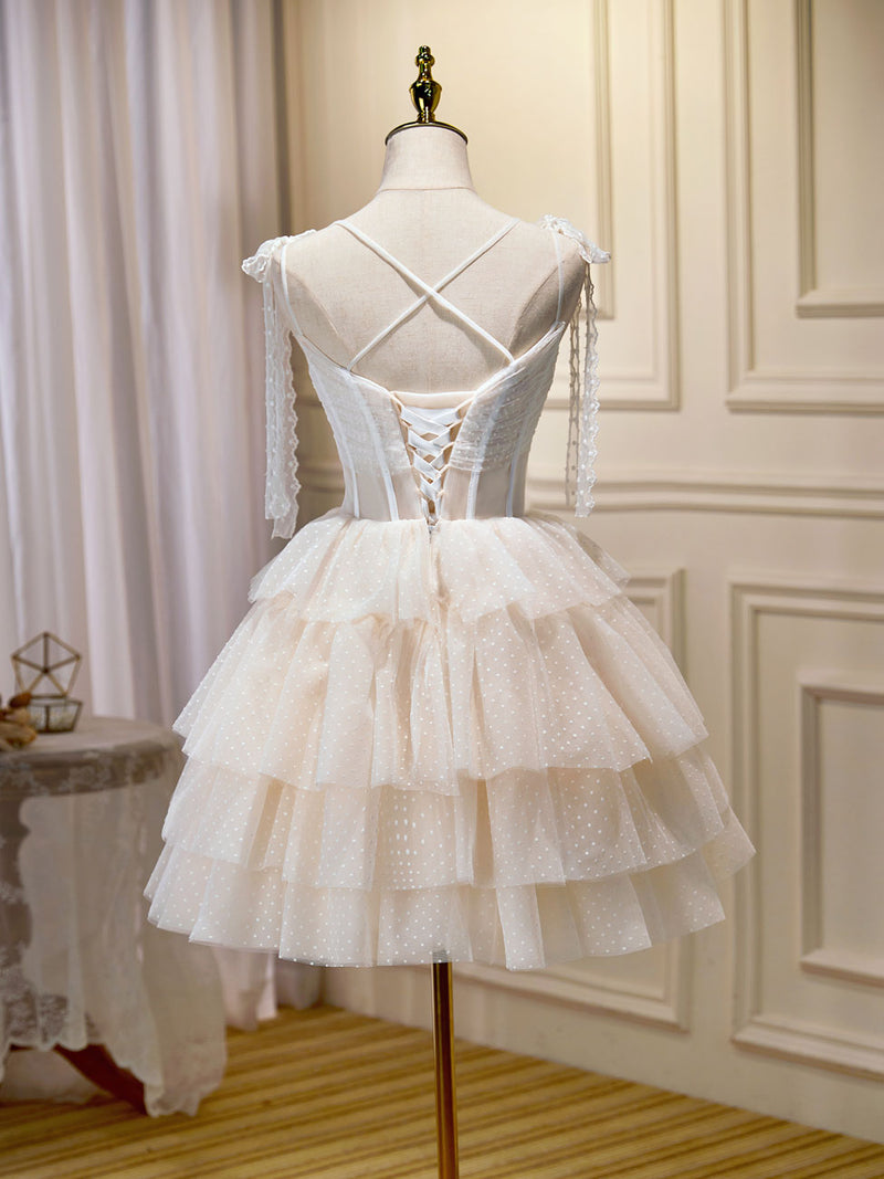 Champagne Mini/Short Prom Dress, Puffy Cute Homecoming Dress With Lace Custom Size / Champagne Champagne Mini/Short Prom Dress, Puffy Cute Homecoming Dress With Lace Custom Size / Champagne