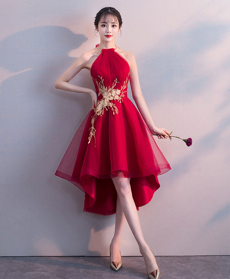 Ball Gown Classy Homecoming Dresses 2019 Wine Red Straps High Low Tulle With Lace Short Prom Ball Gown Classy Homecoming Dresses 2019 Wine Red Straps High Low Tulle With Lace Short Prom