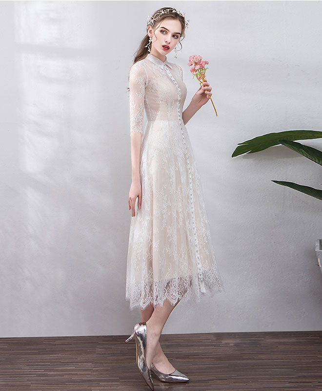 Elegant Tulle Lace Short Prom Dress, Lace Bridesmaid Dress