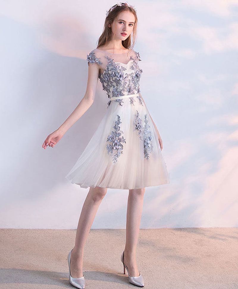 Silver Gray Short Lace Prom Dresses, Grey Short Lace Formal Homecoming Dresses, US 14 / Gray as Pics / No Rush Silver Gray Short Lace Prom Dresses, Grey Short Lace Formal Homecoming Dresses, US 14 / Gray as Pics / No Rush