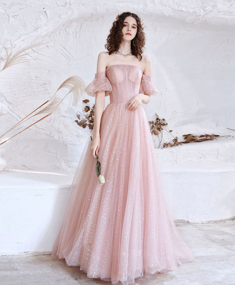 Pink Aline Tulle Long Prom Dress, Pink Formal Evening Party Dress US 6 / Custom Color